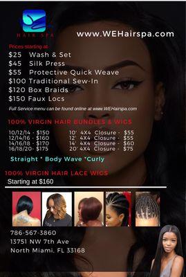 Hair Service Menu and Online Hair Store