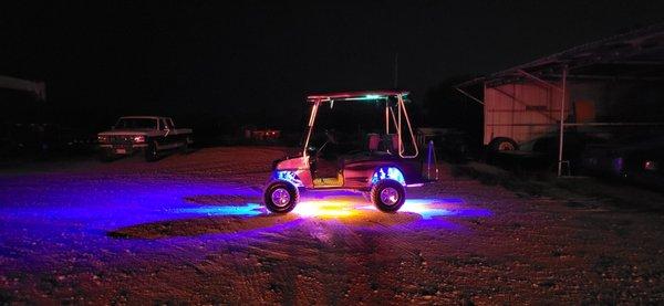 Golf cart with underglow and lighting