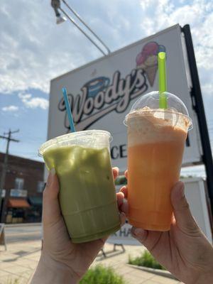 Iced Matcha Latte and Orange Creamsicle Float