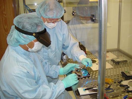 ADS Data Recovery Techs, Performing clean-room work.