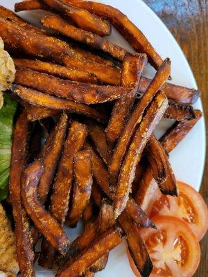 Burnt sweet potato fries....chicken fingers were good.