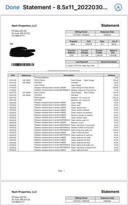 Billing statement as proof of their ridiculous fees and "cleaning charges"