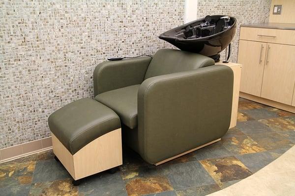 Custom shampoo chair (with massage) and European washbowl.