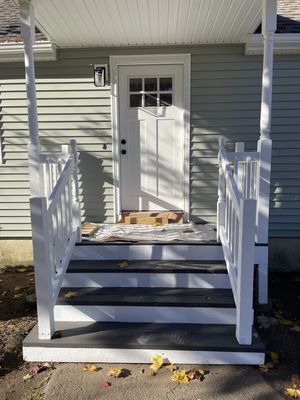 Installed stairs, door rails, light fixtures