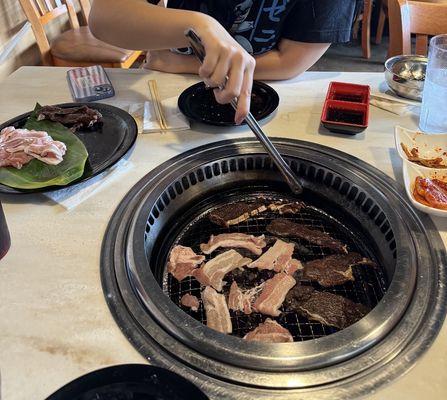 pork belly sliced, marinated beef strips