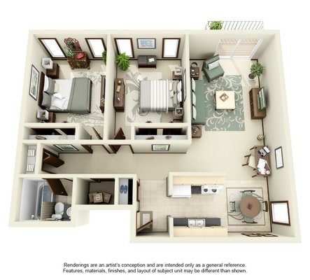 907 sq ft Two Bedroom