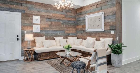 We love the cozy entryway in this Rustic Ranch house.