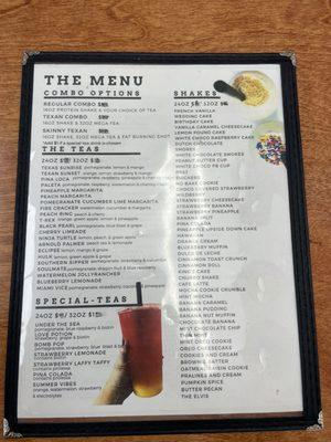 Shake and Tea Menu