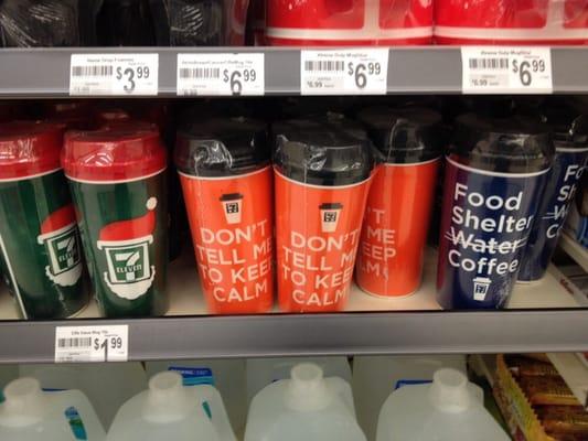 Some of their reusable coffee cups. The orange is my favorite!