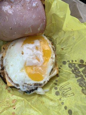 Egg McMuffin with under cooked egg