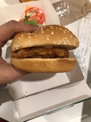 Thinnest chicken burger I've ever seen.