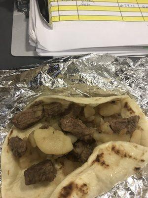 Steak and potato breakfast tacos