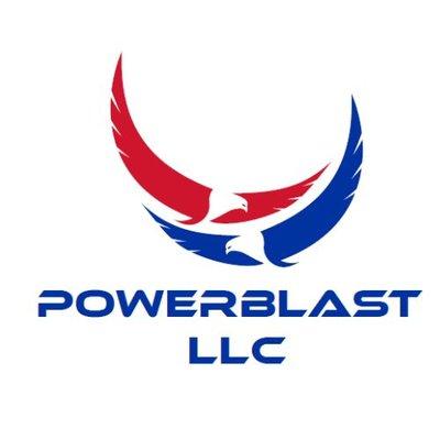 PowerBlast LLC Logo - Canopy restoration, two eagles working together being lifted by the power of the Holy Spirit, red, blue, white. Doctor