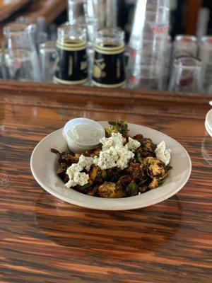 Buffalo Brussels sprouts w blue cheese