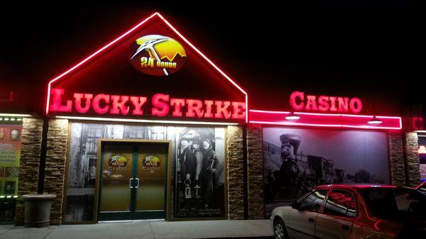 Storefront at night.