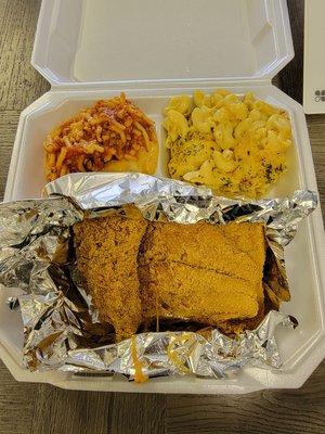 Cat fish Mac & cheese and turkey spaghetti