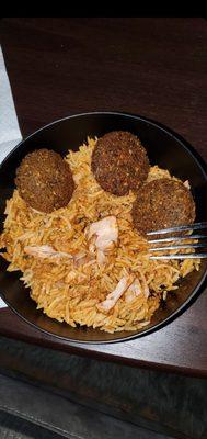 Chicken over rice with falafel in my own bowl