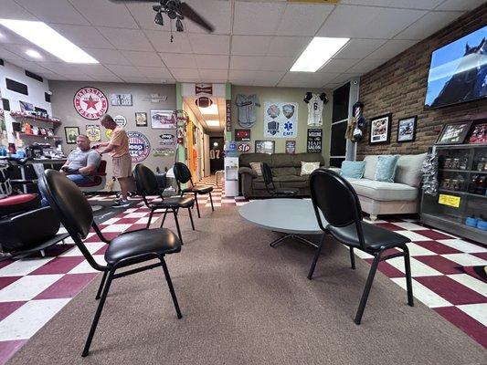 This is the sports memorabilia lounge area you notice as soon as you walk in the door.