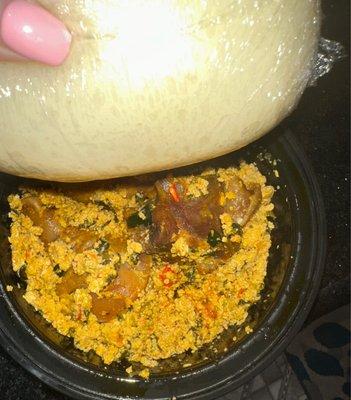 Egusi Soup, Pounded Yam with Chicken