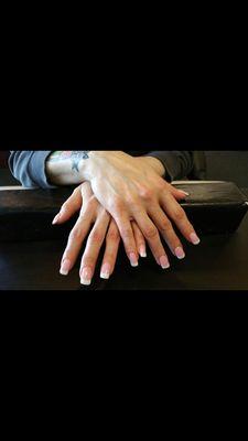 Pink French powder manicure by Ann