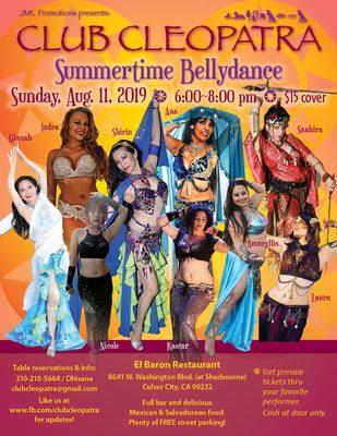 Aug. 11,6-8pm
 Belly dance show
 @ El Baron Restaurant