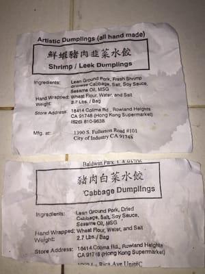 Types of dumplings offered