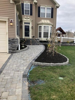 Paver walkway and steps with garden edge stone