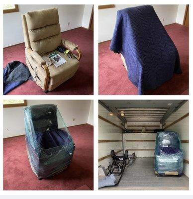 Step by step process blanket/wrap & load lift chair.