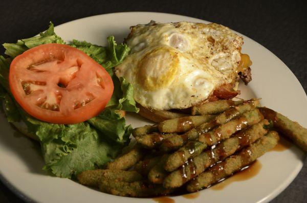 Pub Burger with fried green beans