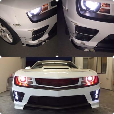 Before & After: Fiberglass repair, paint & custom lighting on this 2010 Camaro RS