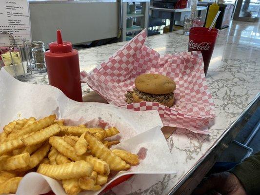 The Maidrite special comes with their signature loose meat sandwich, a huge order of fries and a drink.  Tasty!