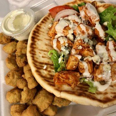 Buffalo Chicken Blue Cheese Pita and Okra