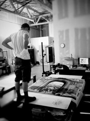 JP evaluating a large 5ft x 5ft print.