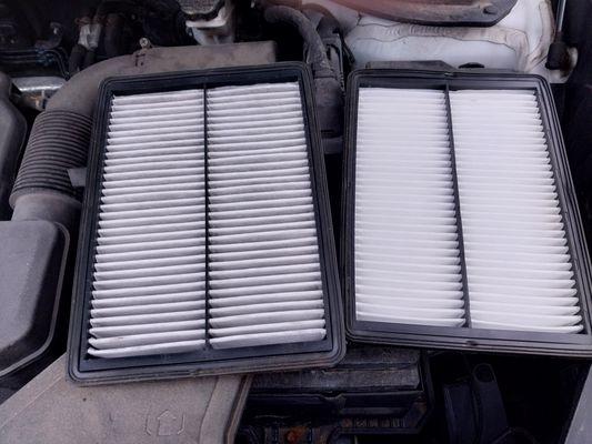 Dirty! air filter versus new filter.