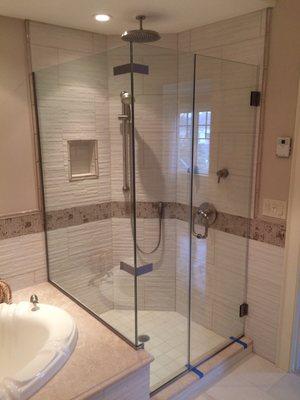 Custom Frameless Corner Shower Door Unit