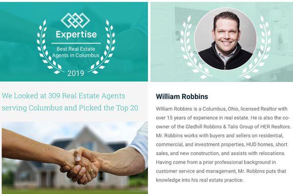 Recognized by Expertise as one of the Best Real Estate Agents in Columbus 2019.