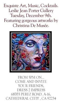 Our Invite for our Crystal & Silver Mixer featuring artist Christina De Musee and musical guest DJ Tommy O'Connor!