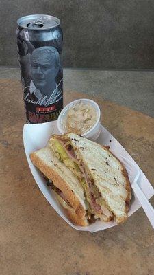 Cubano sandwich, pepper slaw, 24 oz can of Arnie's tea.