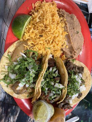 Taco dinner with rice and beans