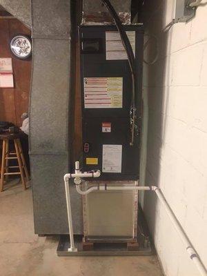 Typical Goodman Air handler Basement Install with Sheet Metal Drain Pan