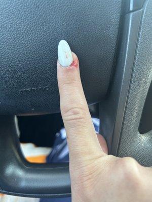 It's not uncommon to get nicked at a nail salon but this was just one of my fingers after leaving this place.