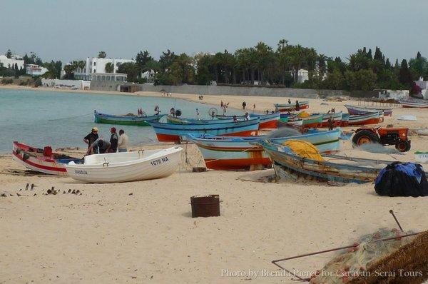 Fishing boats on the beach at Port El Kantoui