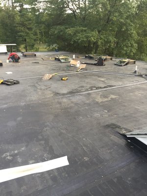 New flat roof with skylites