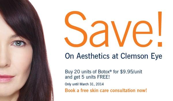 Buy 20 units of Botox for $9.95/unit and get 5 unites FREE! Only until March 31, 2014. Book a free skin care consultation now!