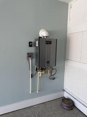 Tankless with recirculating pump.