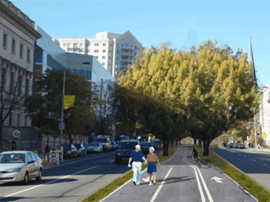 What Spring Garden would look like with a center median for biking and walking