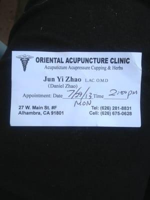 Oriental Acupuncture Clinic. Jun Yi Daniel Zhao L.A.C.  O.MD.  Acupuncture, Acupressure, Cupping & Herbs