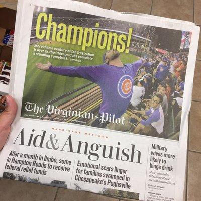 Tried two 7-elevens, and Barnes & Noble, and this is where I found the paper for last night's historical event.