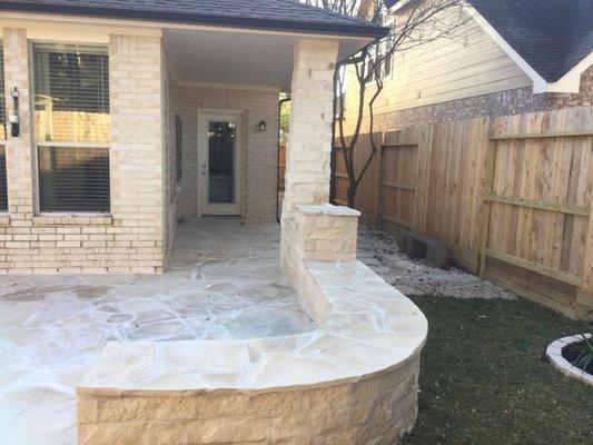 Flagstone patio with bench