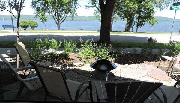 Relax on the flagstone patio overlooking Lake Pepin